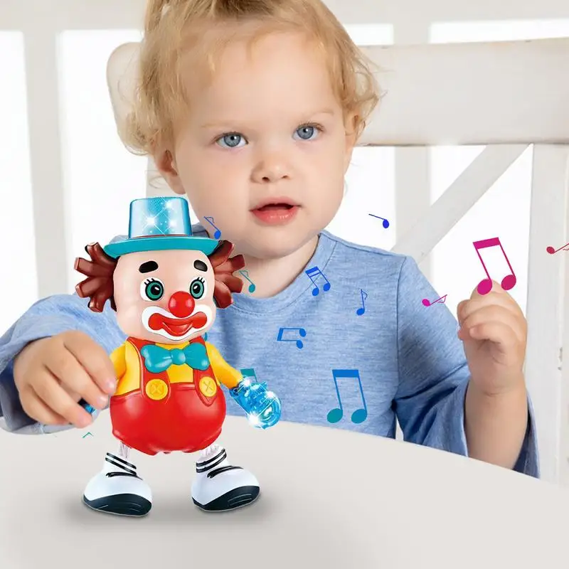 Boneca de palhaço dançante elétrica para crianças, esquerda e direita, luzes coloridas, música dinâmica, brinquedo swing para meninos e meninas