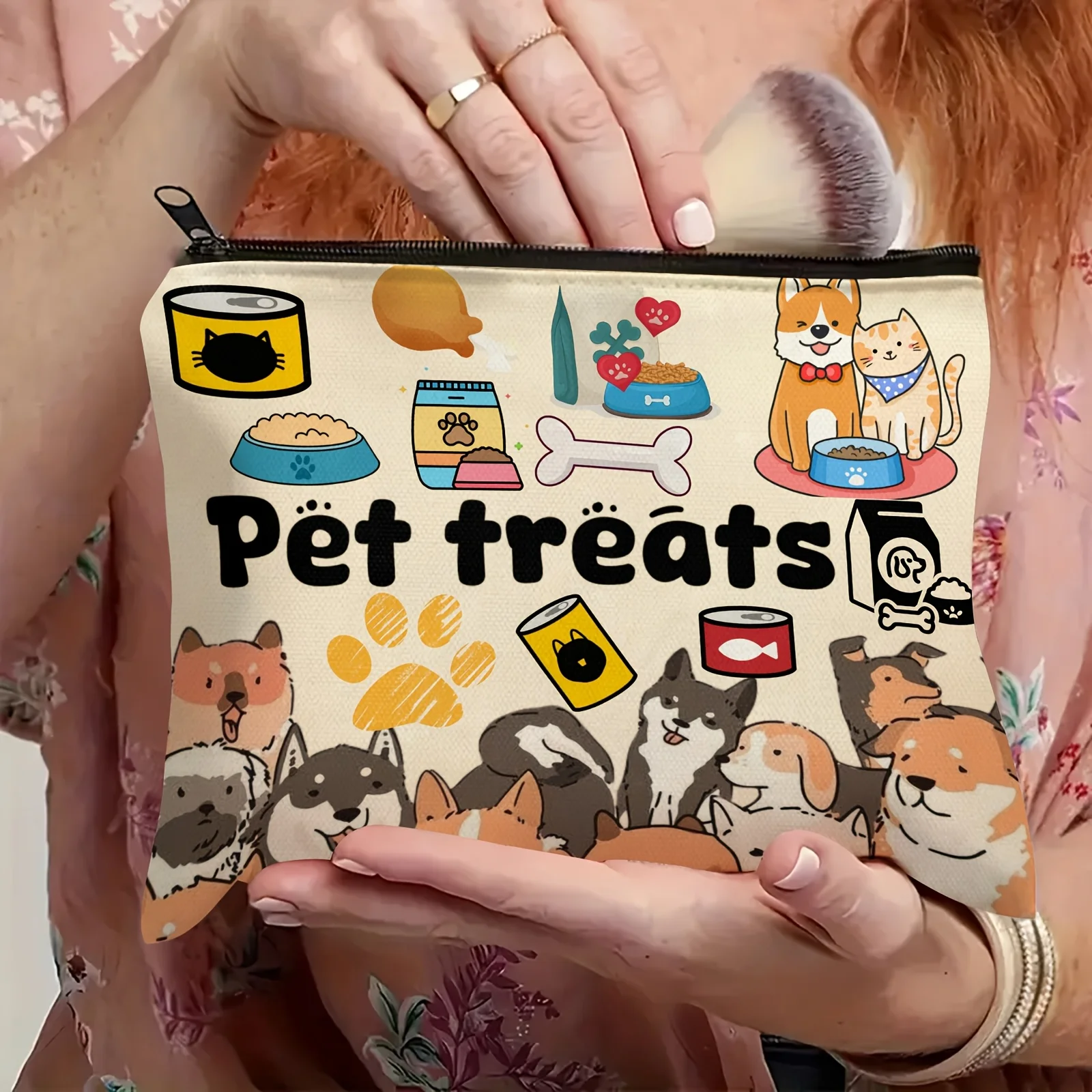 Un sac de maquillage sur le thème de l'animal de compagnie – jolie pochette multifonctionnelle à fermeture éclair pour femmes, sac de rangement de bijoux