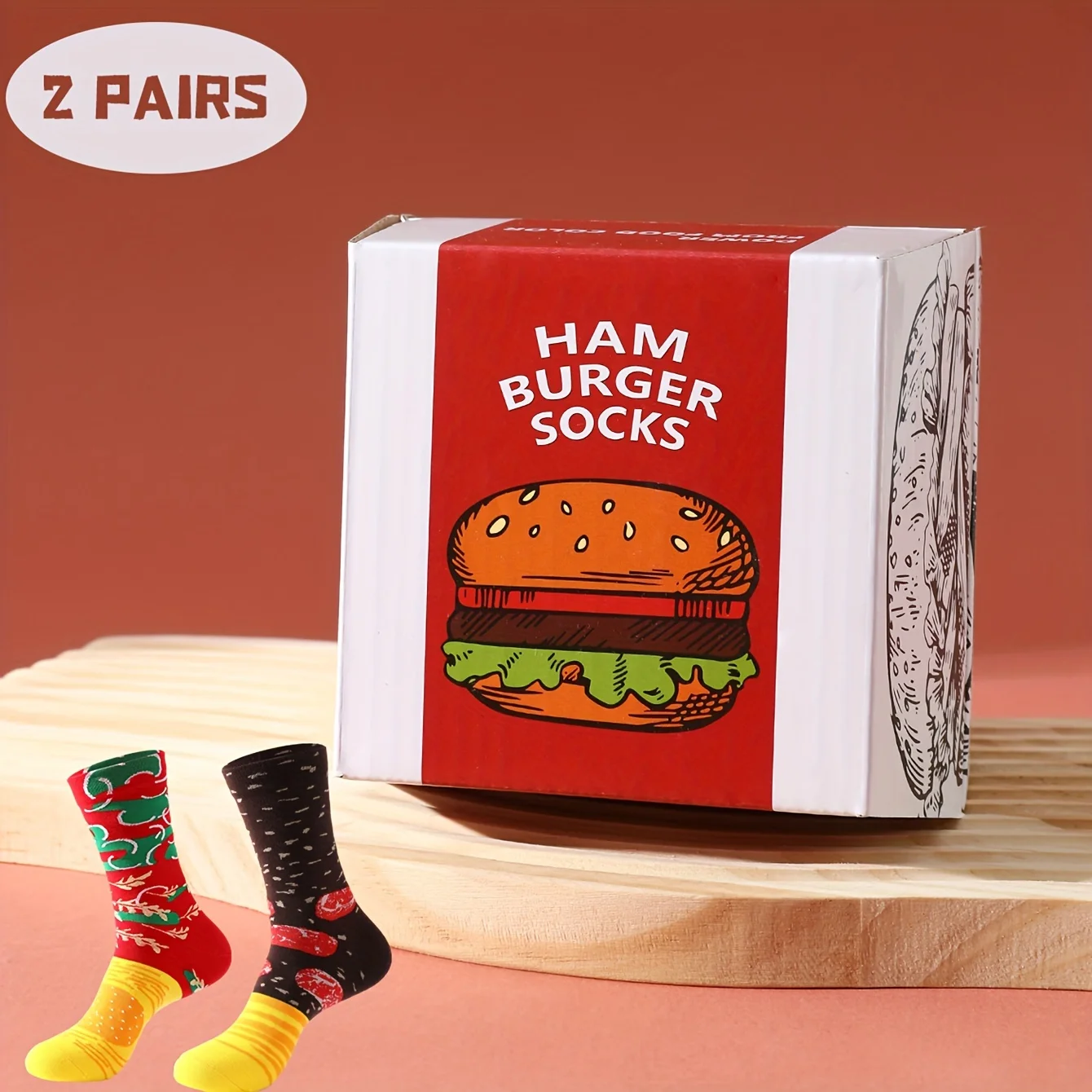 Two pairs of colorful burgers patterns men and women on the eve of Halloween Give Friends Socks Four Seasons Autumn and Winter