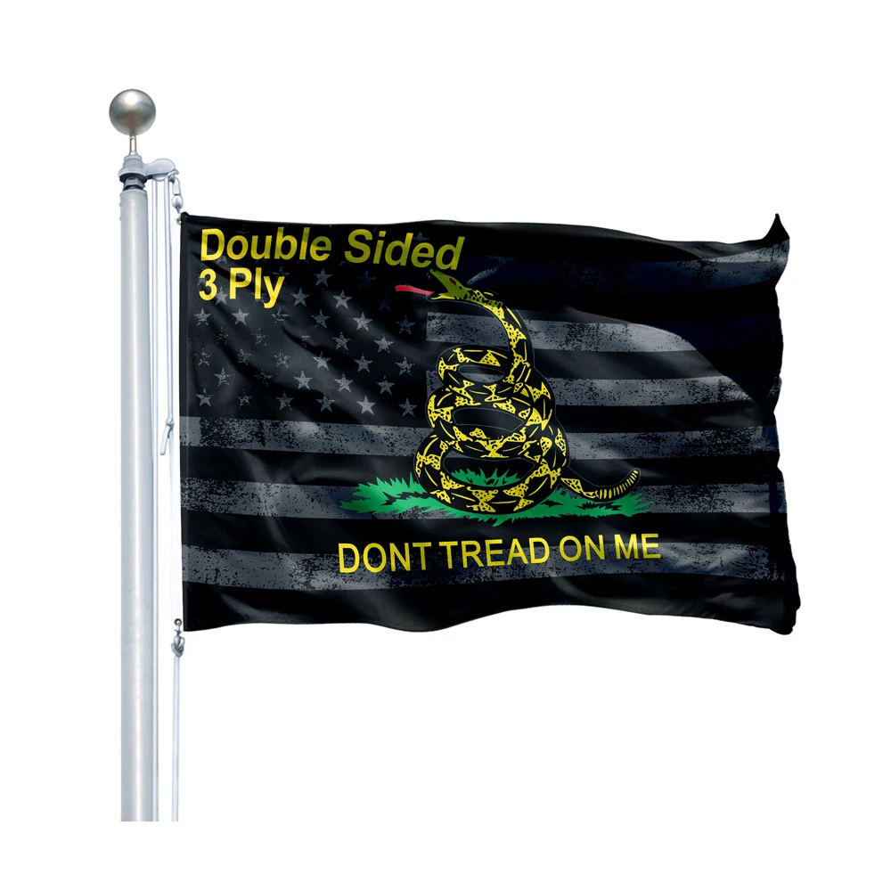 Bandera americana Don't Tread On Me Gadsden, bandera estadounidense negra desgastada con serpiente aguijón para decoración de jardín al aire libre