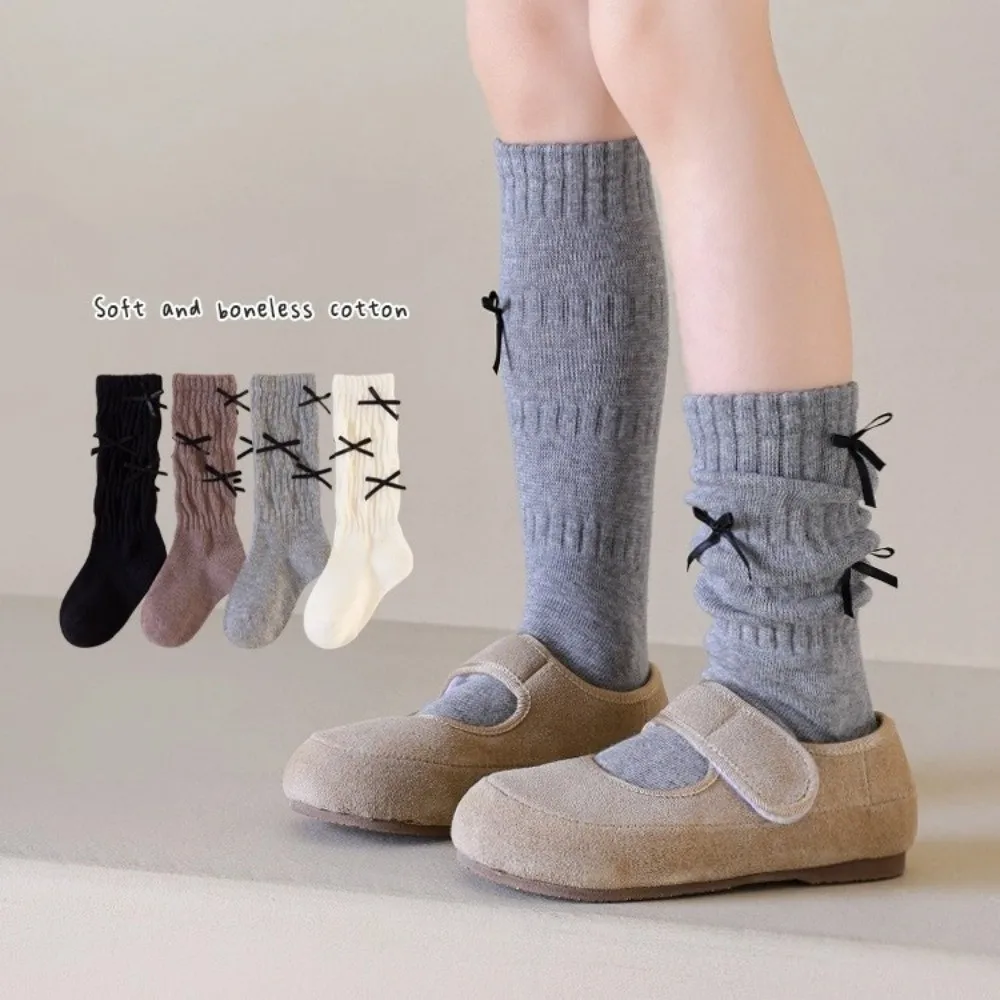 

Мягкие однотонные длинные носки для девочек, детские длинные носки в корейском стиле с милым бантом, дышащие носки с ворсом, От 1 до 5 лет