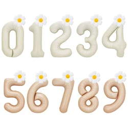 2 Stuks Daisy Folie Ballonnen Set Crème Caramel 40Inch Nummer Ballon 0-9 Kinderen Verjaardagsfeestje Decoraties Baby Shower Luchtbollen