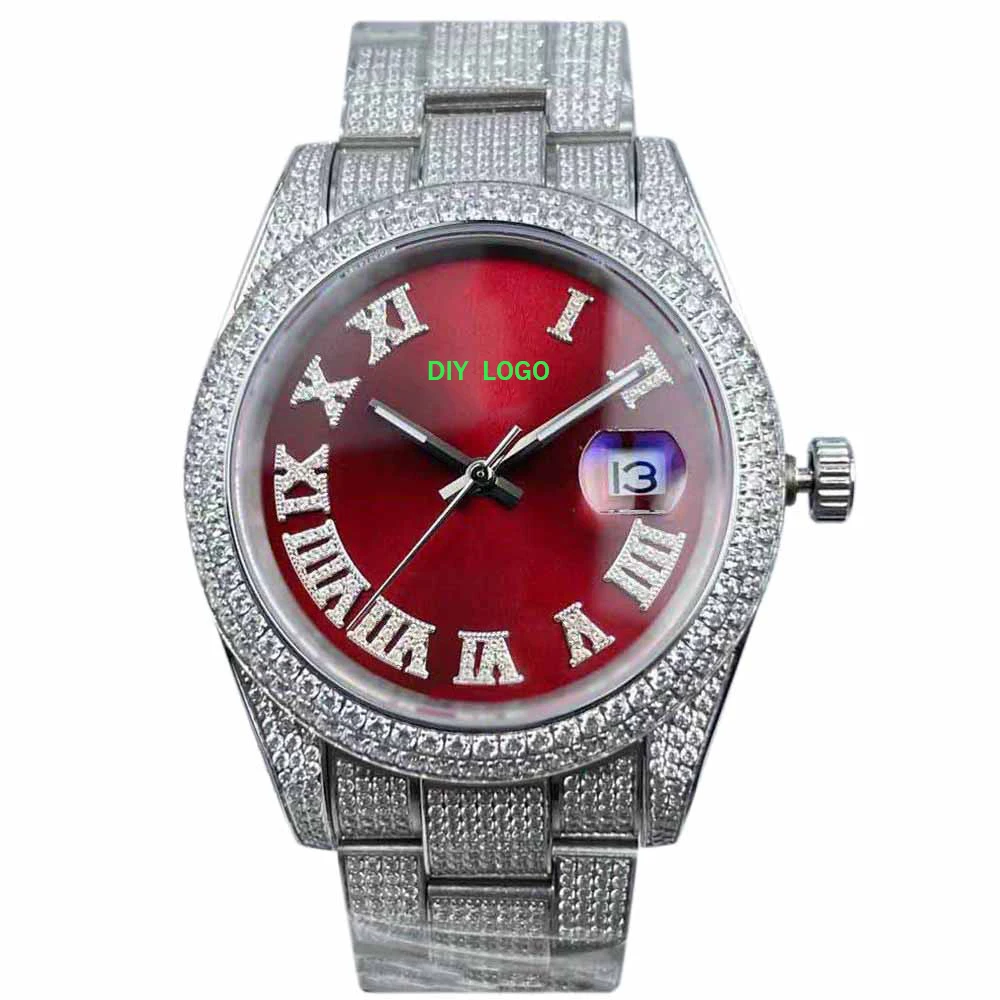 Customized LogoElegant 41mm men's automatic watch, diamond watch with Roman numeral mechanical movement, men's gift