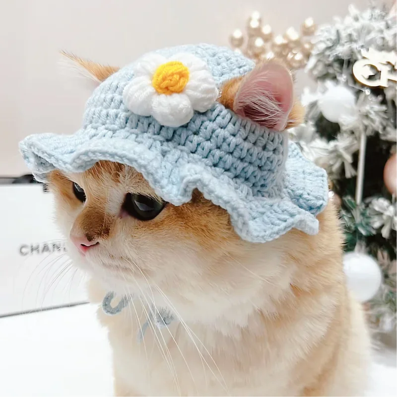 Cat Hat Cute Frog Shape Bunny Ears Funny Pet Cap Kitten Halloween Costume Cat Birthday Small Dogs Puppy Rabbit Sunflower