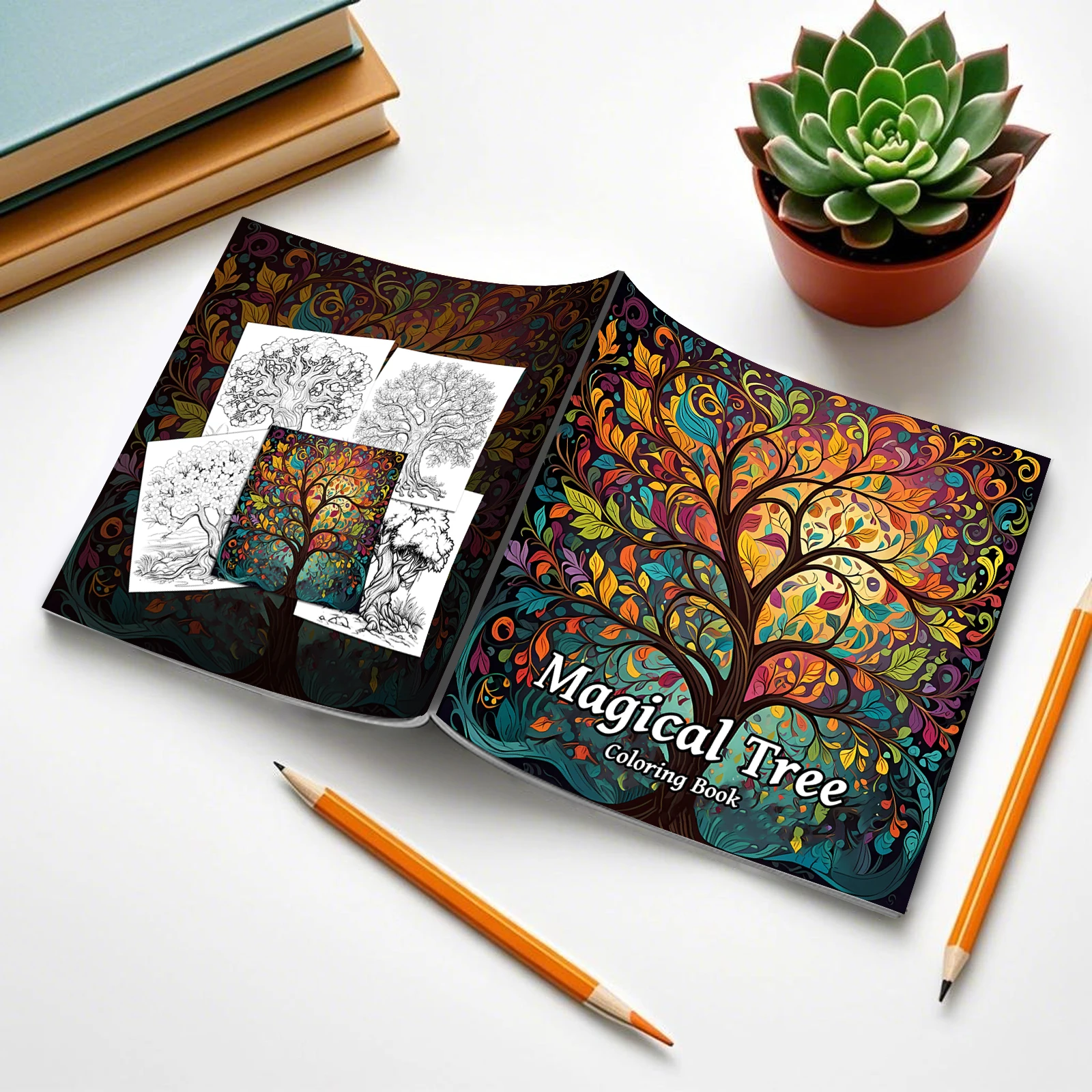 1Pc Magical Tree Coloring Book For Adults And Teens Featuring 24 Pages Graffiti Painting Drawing Gift For Holiday Birthday ﻿