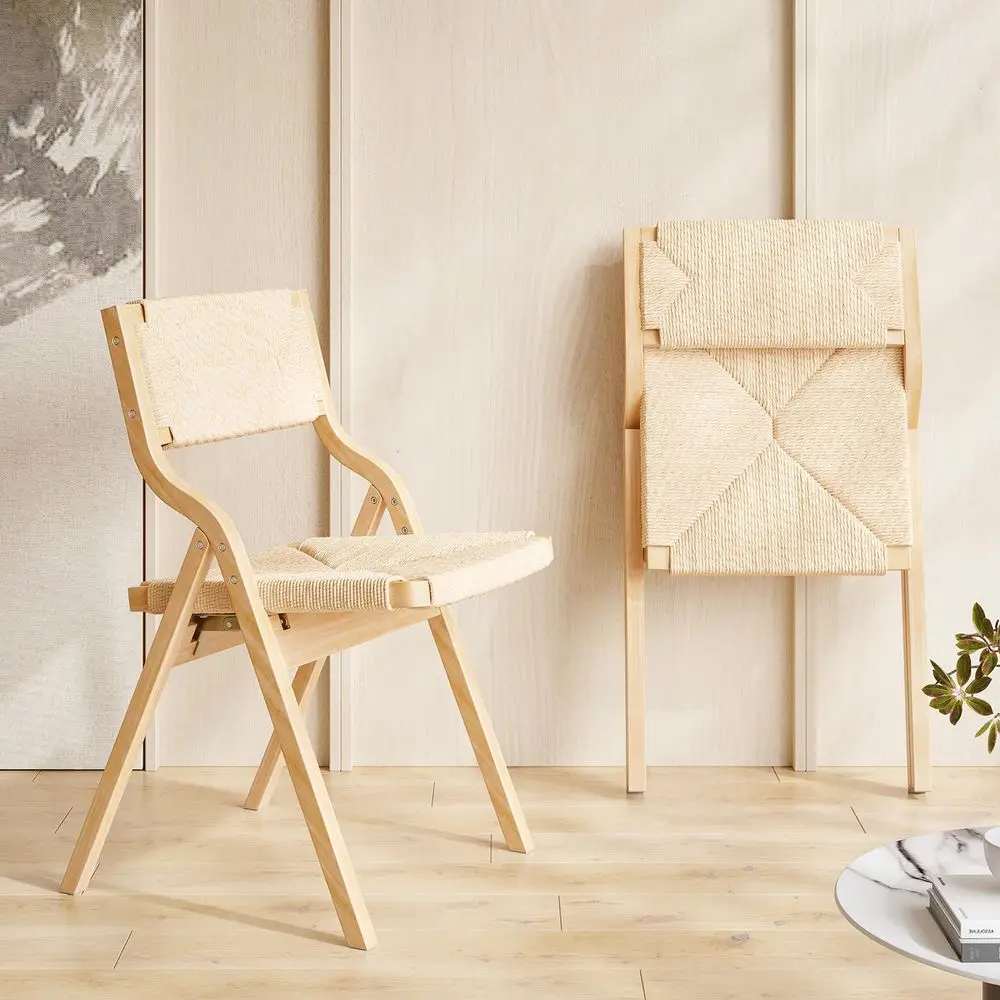 

Wood Folding Chairs, Foldable Chairs Wooden Indoor Stackable Dining Chairs for Kitchen amp Dining Room Chair Woven Seat amp Webb