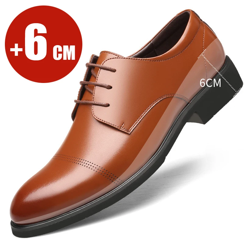 2025 Formal Height Increasing Shoes Man Taller Elevator 6CM Invisible Insole For Men Heighten Increased Oxfords Business Lift
