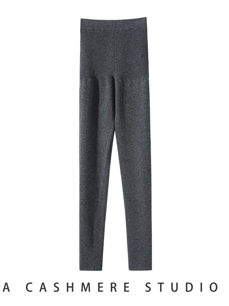 MEETCC Otoño Invierno mujer 100% Legging de Cachemira pantalones ajustados elásticos de cintura alta Otoño Invierno mallas gruesas y cálidas pantalones ajustados