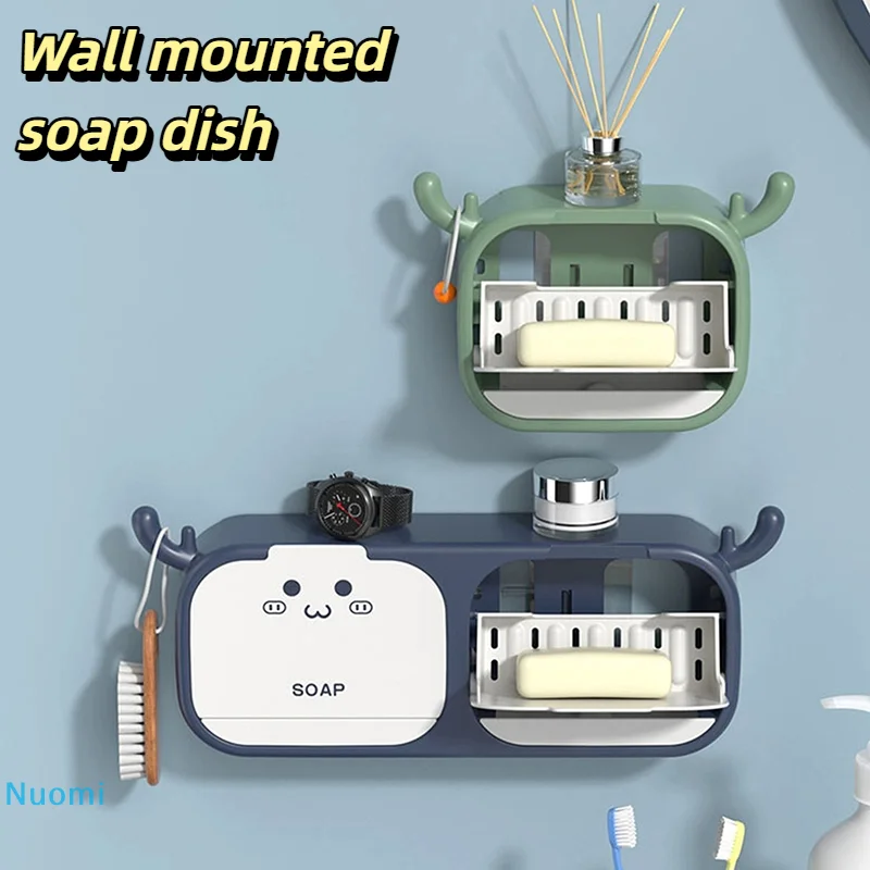 

1Pc Cartoon Soap Holder ABS Soap Box Wall Hanging Drain Soap Box No Punch Sponge Soap Holder Soap Container Bathroom Accessories
