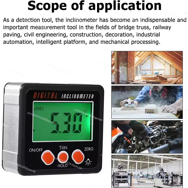 Industrial Aluminum 360 Degree Protractor with LED Digital Angle Meter Magnet Base Horizontal Bevel Box Inclinometer