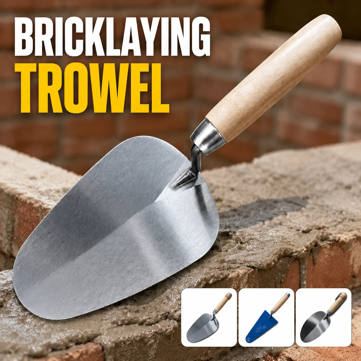 Round‑Head Masonry Trowel Carbon Steel Hand Spatula for Bricklaying Cement Mortar Application Putty Smoothing Wall Paving