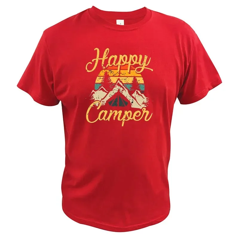 Vintage Tshirt Soft Breathable Summer Tops Tshirt 100% Cotton EU Size Happy Camper Camping T Shirt Cartoon 2024 New Arrival