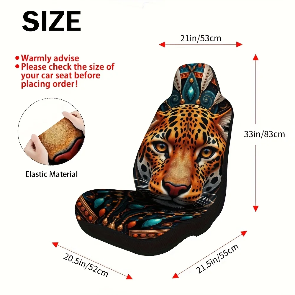 2pcs, Abstract Leopard Colorful Print Car Seat Covers, Washable And Durable, Universal Fit For Front Seats, Ideal For Stylish In