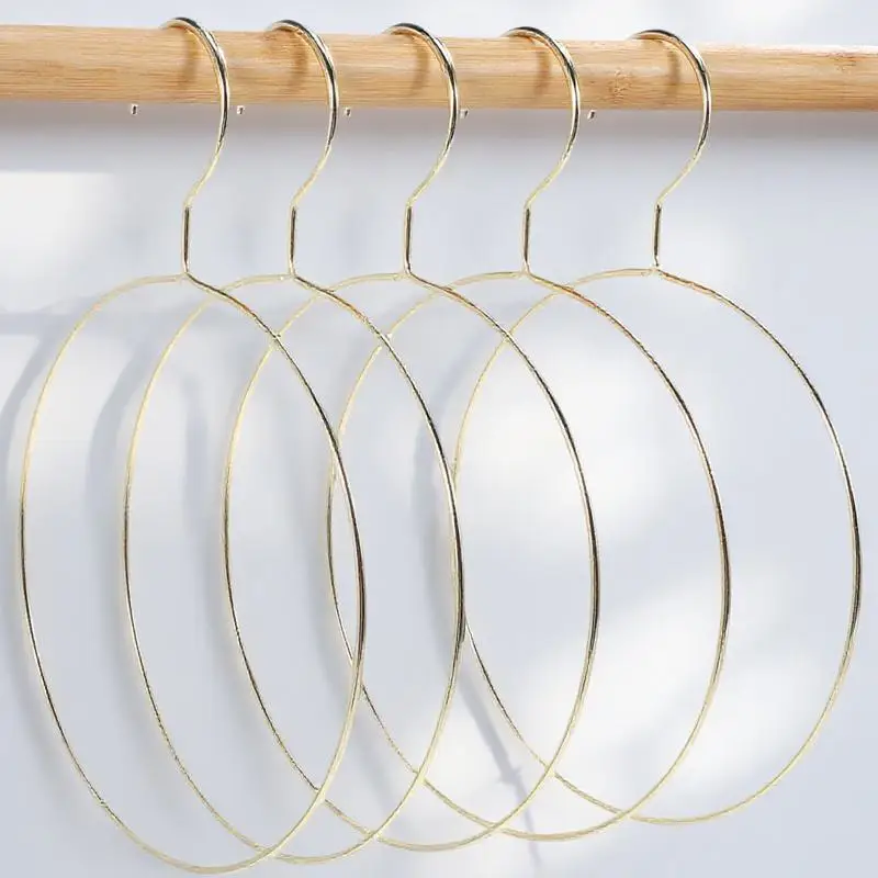 

5pcs Round Clothes Hangers Iron Metal Scarf Towel Hanger Gold Rounded Holder For Home Laundry Clothing Store Use