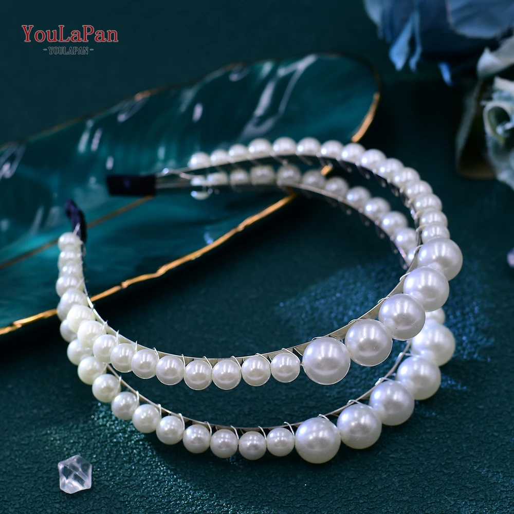 

YouLaPan Bride Headwear Elegant White Color Pearl Headdress Wedding Handmade Beaded Headband Hair Accessories Gift HP659