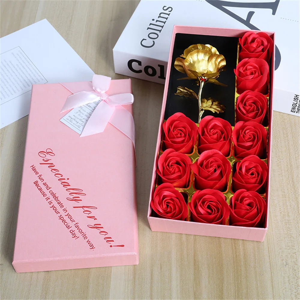 Artificial Soap Rose Gift Box Gold Foil Flower 12 Scented Rose Soap Flowers Wedding Home Decoration Valentine's Day Gift