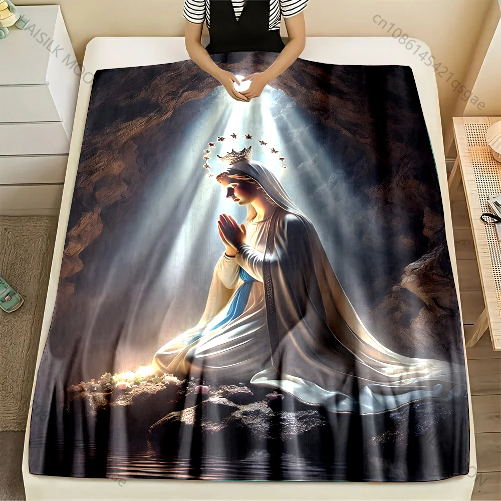1PC Praying statue cave light Print Blanket Warm Soft Fluffy Kids and Adult Sofa Bed Throw Blanket Outdoor Travel Camping RV