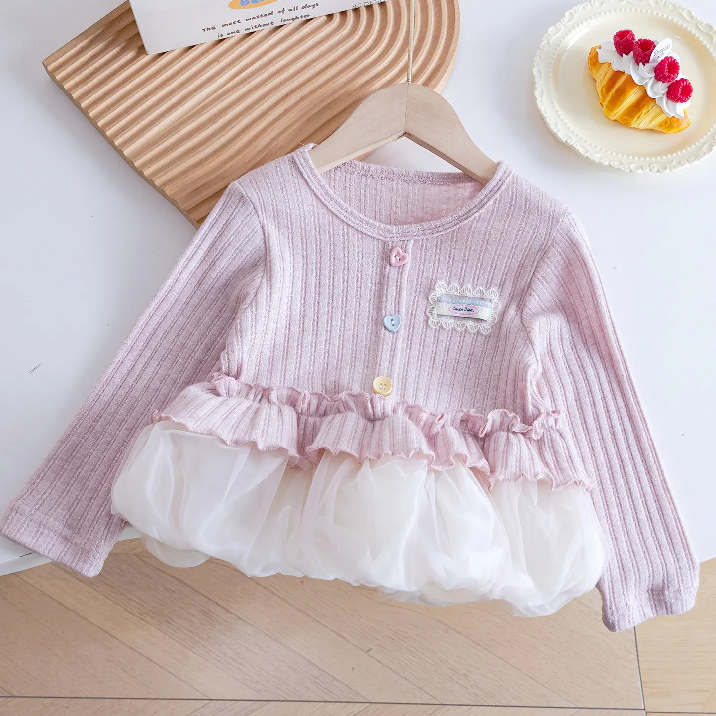 Spring Autumn Cute Girls Clothing Set Colorful Button Lace Patchwork Shirt+ Jeans 2Pcs Suit For Kids Children Birthday Present