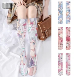 Two-Dimensional Anime Cartoon Stockings Long Tube Calf Socks Girl Cute Fashion Harajuku Casual Thin Silk Summer Stockings Women