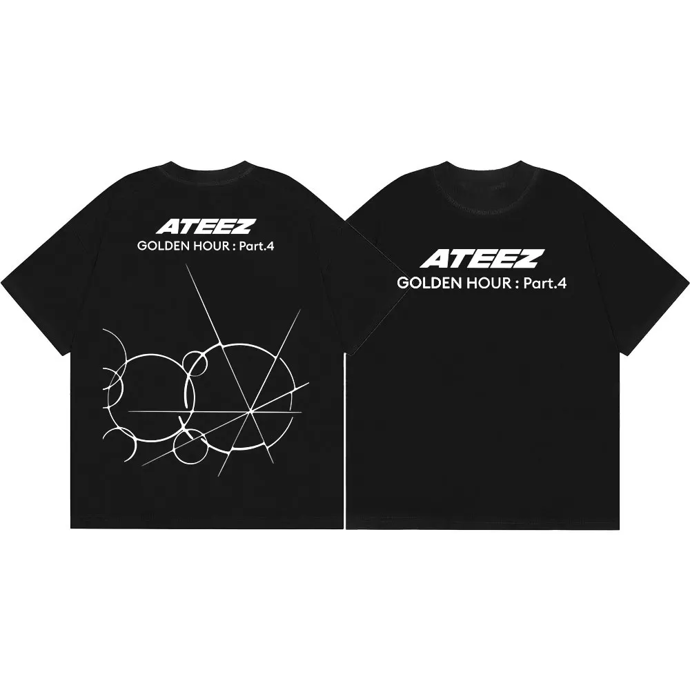 Kpop Ateez Golden Hour Part 4 Print T-shirt Men Women High Street Fashion Trend T Shirt Summer Casual Loose 100%cotton T-shirts