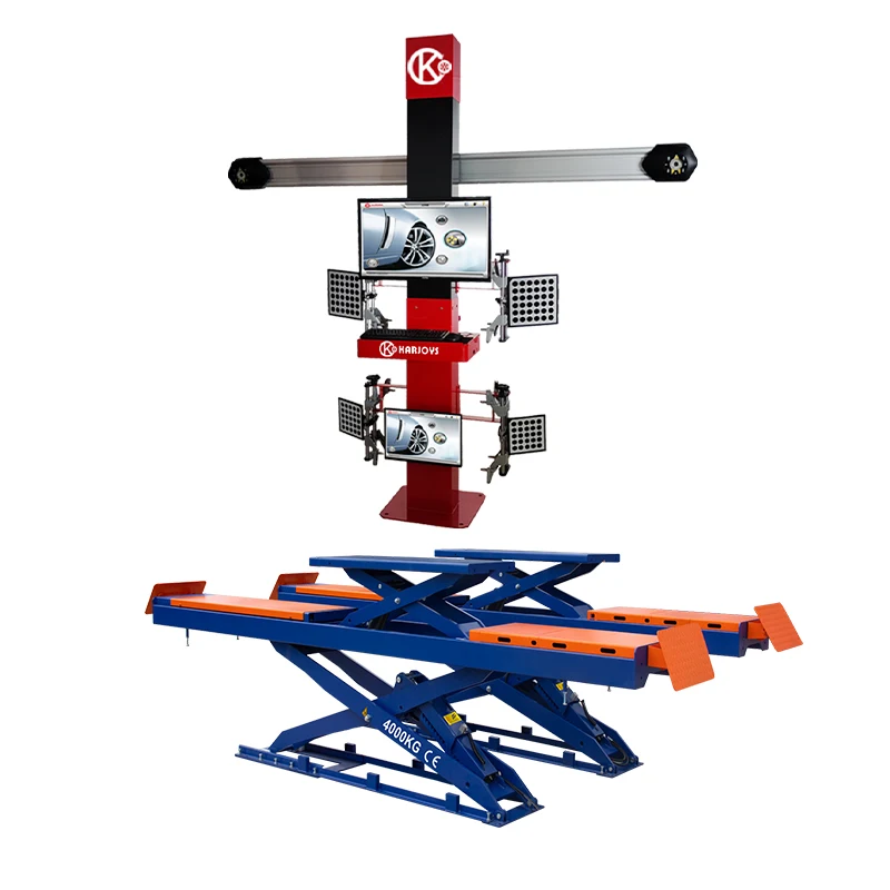 Karjoys Combination Four-Wheel Alignment Car Lift Hydraulic Scissor Hoist 4T Capacity Automatic Vehicle Positioning Measurement