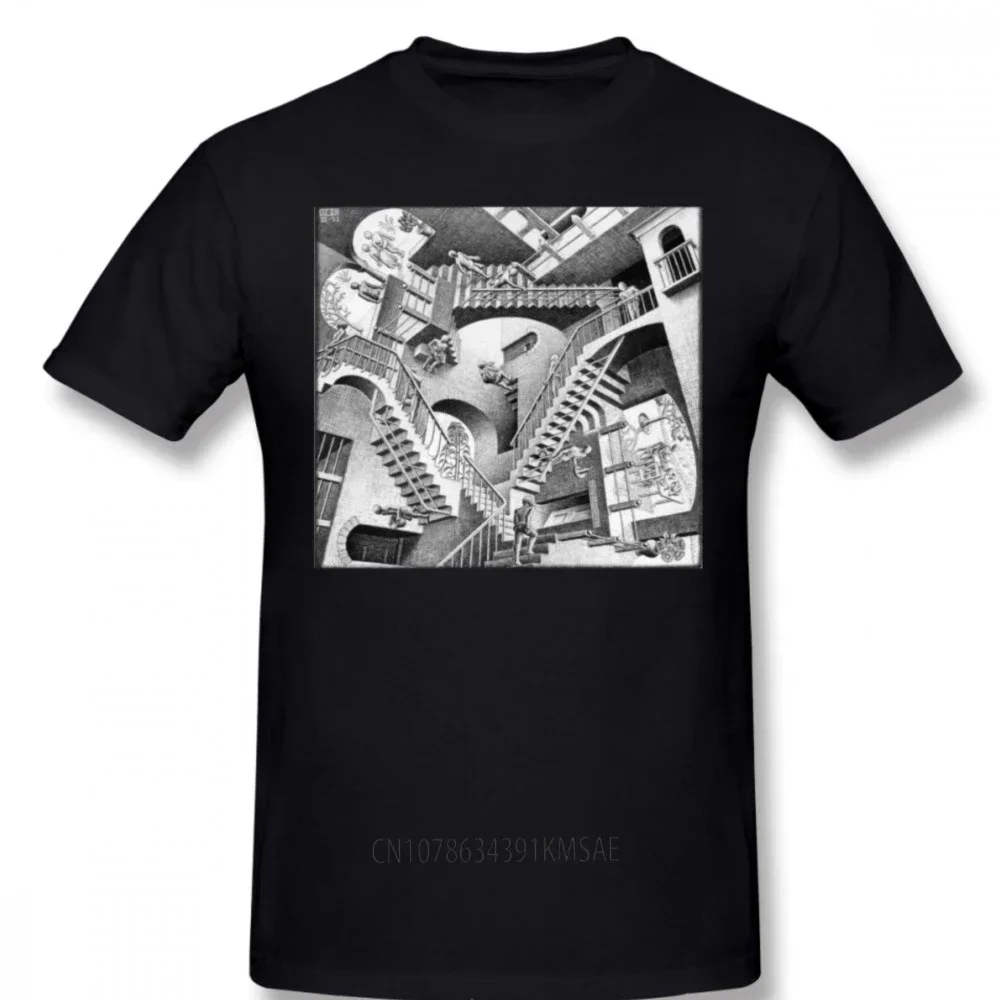 Escher T Shirt MC Escher T-Shirt Cotton Fun Tee Shirt Mens Short Sleeves Printed Plus size Streetwear Tshirt