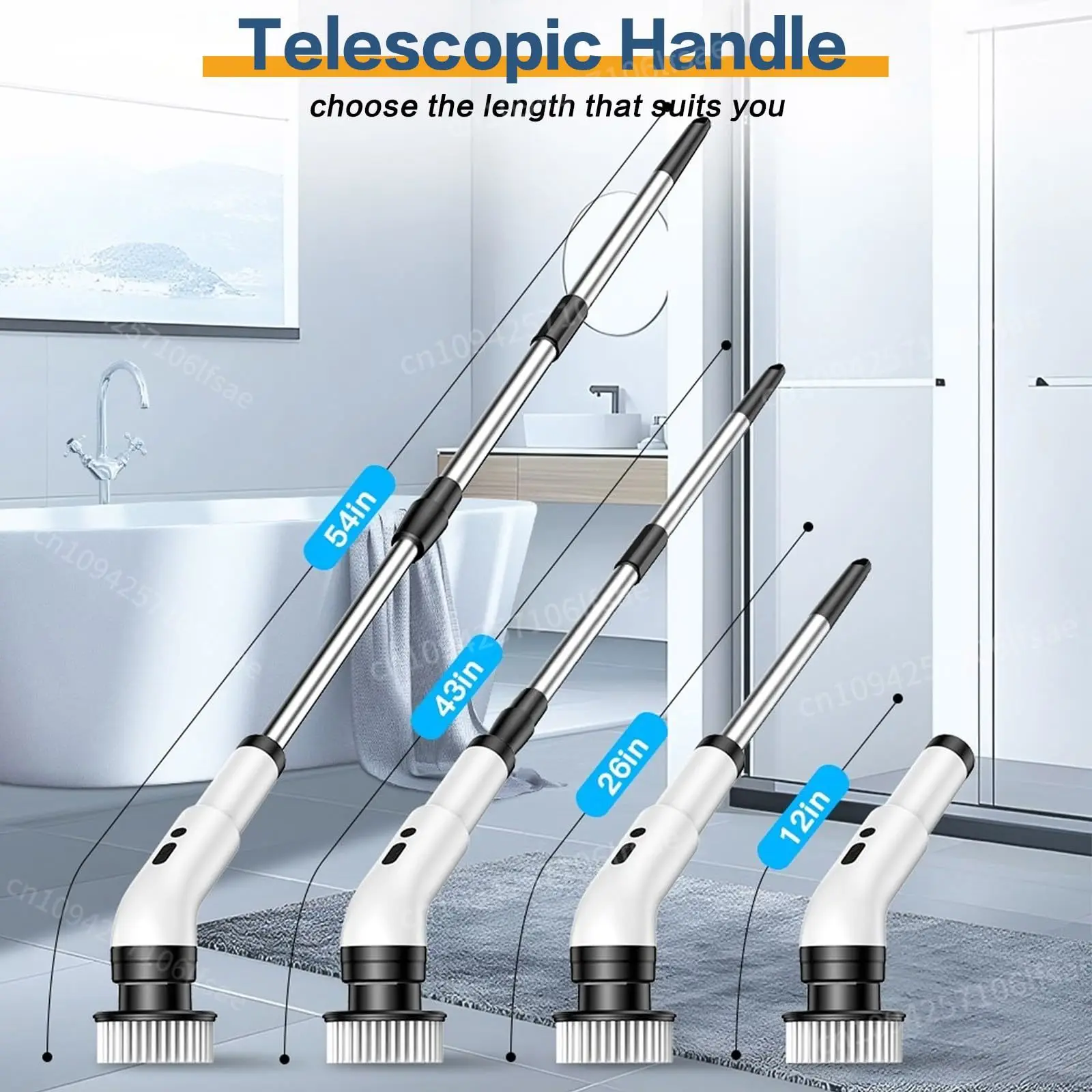 Electric Spin Scrubber, Cordless Cleaning Brush, Shower Scrubber with 9 Brush Heads, Adjustable Extension Handle