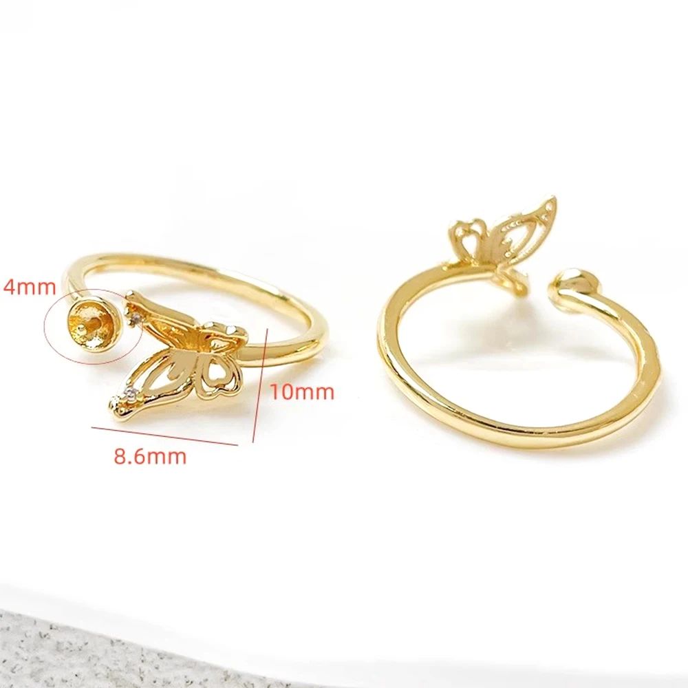 2 PCS Brass Plated with Genuine Gold Butterfly Swan Can Be Inserted Into Pearl Ring Rings DIY Jewelry Making Accessory Materials