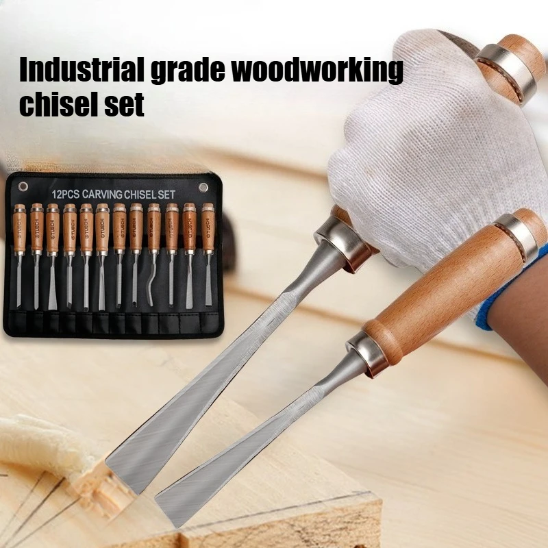 

12 шт., набор долот для резьбы по дереву из быстрорежущей стали, 60HRC, токарные инструменты с деревянными ручками для токарной обработки древесины своими руками, профессиональная строгание столярных работ
