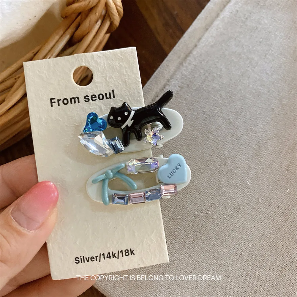 Korean Ins Sweet Cat Bow Heart Hair Clips Colorful Cute Alloy Snap Barrettes Side Bangs Clip Fashion Hairpins Women Gift