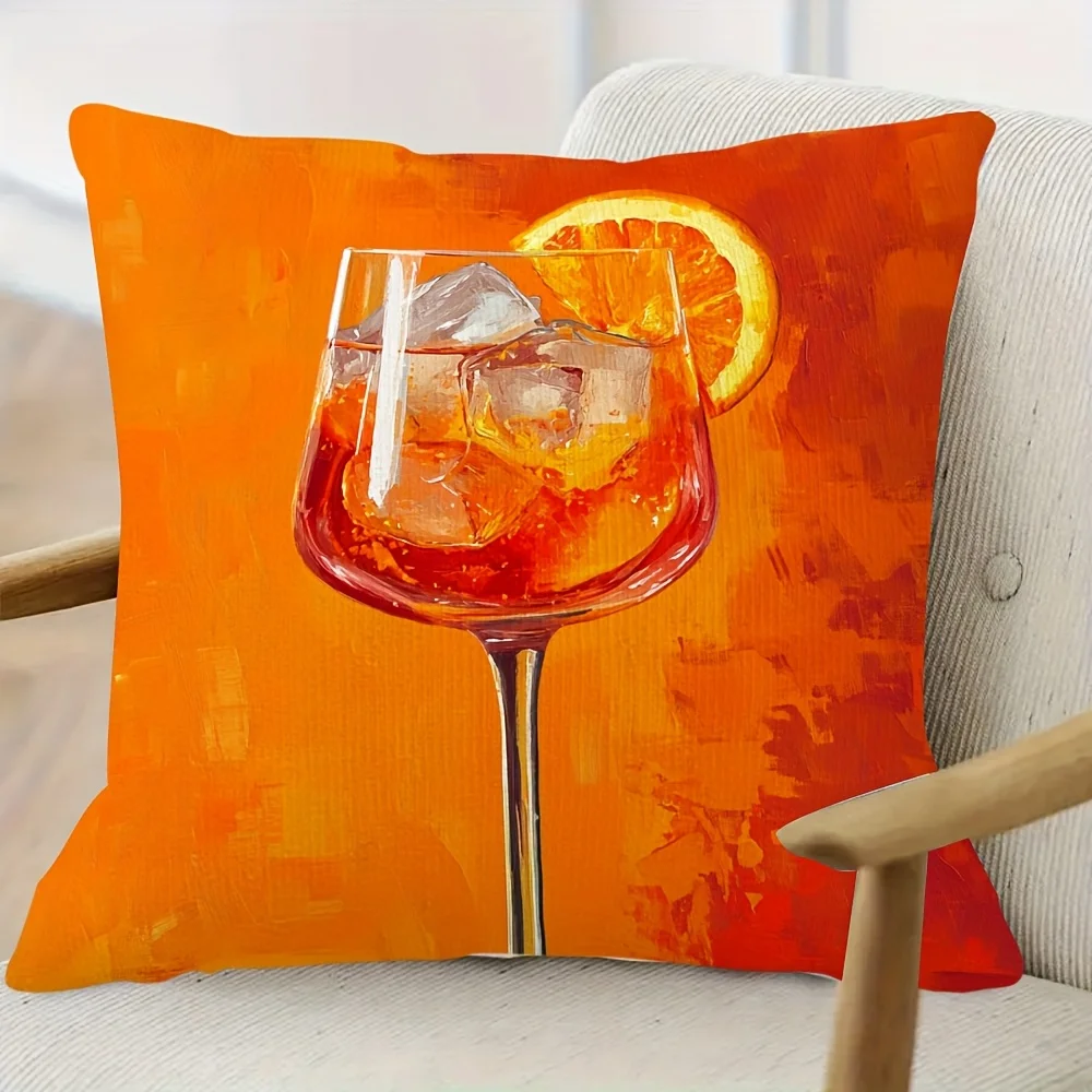 Double Sided Apéro Non-Alcoholic Cocktail Pillow Cover, Vintage Short Plush Cushion for Sofa Bedroom Living Room Home Decor