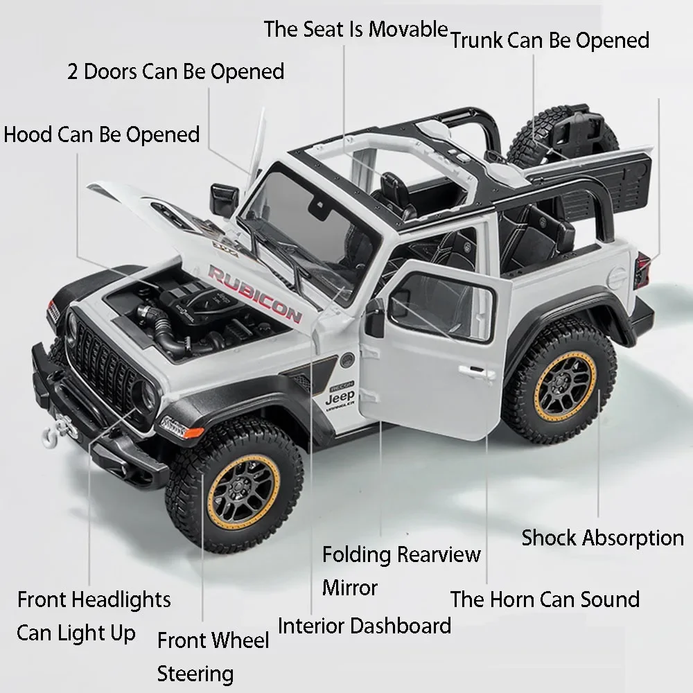 Rubikon Auto Modell Spielzeug Legierung Druckguss 4 Tür geöffnet Ton Licht Stoß dämpfung Simulation Geländewagen Ornament für Jungen Geschenke