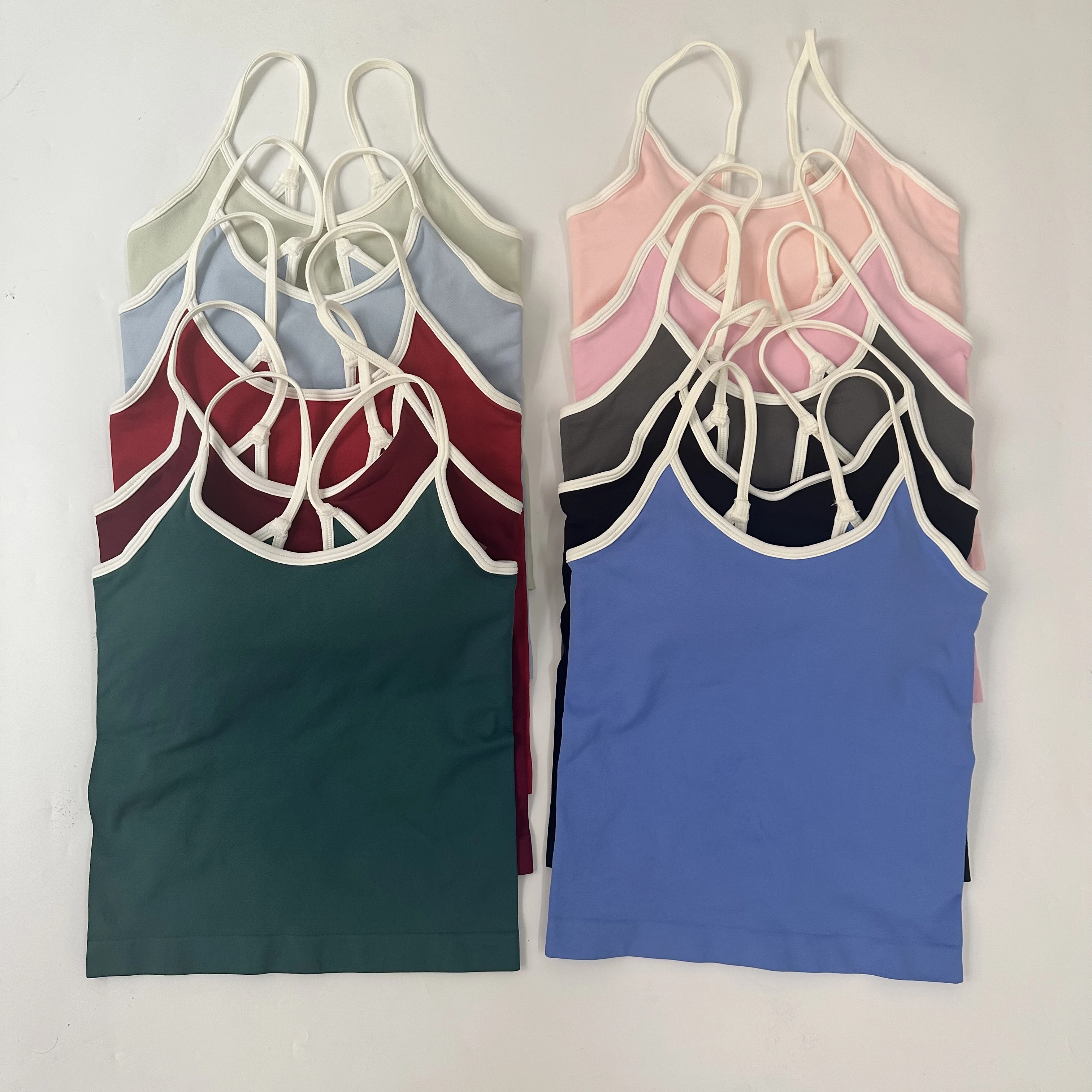 

TEVEO Longline Strappy Women Seamless Yoga Tank Tops Ruched Backless Gym Clothes Workout Sleeveless Shirts With Buit In Bra