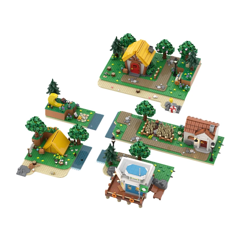 MOC Animal Crossing Wild World Estate Scene Architektura średniowieczna Klocki Modułowa kolekcja Klocki Zabawki dla dzieci