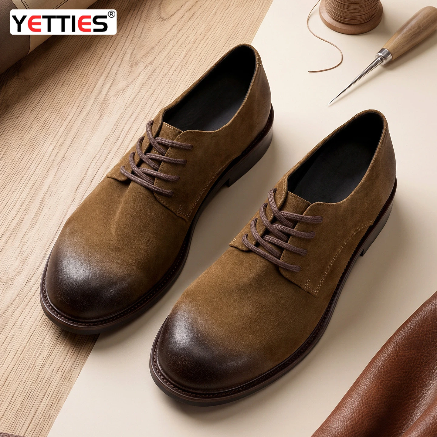 Men's New Genuine Cowhide Suede Leather Low-Top Work Shoes | Breathable Comfortable Handmade Vintage Distressed Casual Footwear