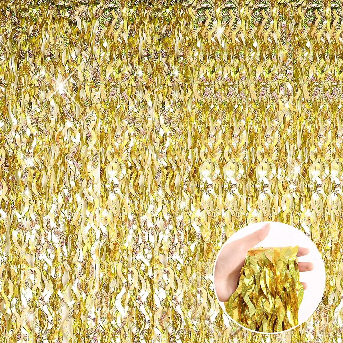 1x2m Wellenmuster Folienvorhang Dekor Ballon Regen Lametta Fransen Streamer Hintergrund für Geburtstagsfeier Hochzeitsdekoration – Detail 4
