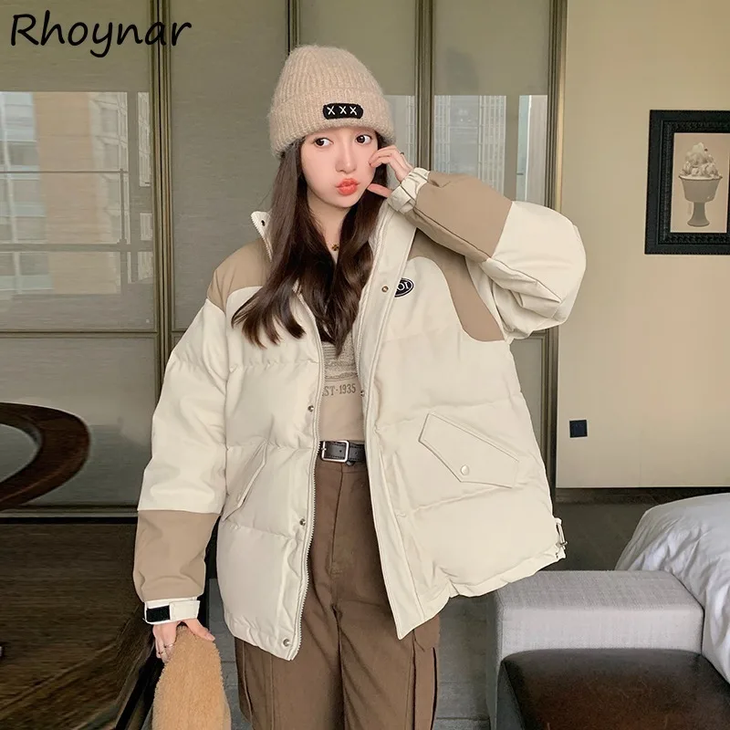 

Parkas Women PU Plus Velvet Panelled Stand Collar Waterproof Sweet Students Causal Daily Oversize Baggy Winter Coats Tops Trendy