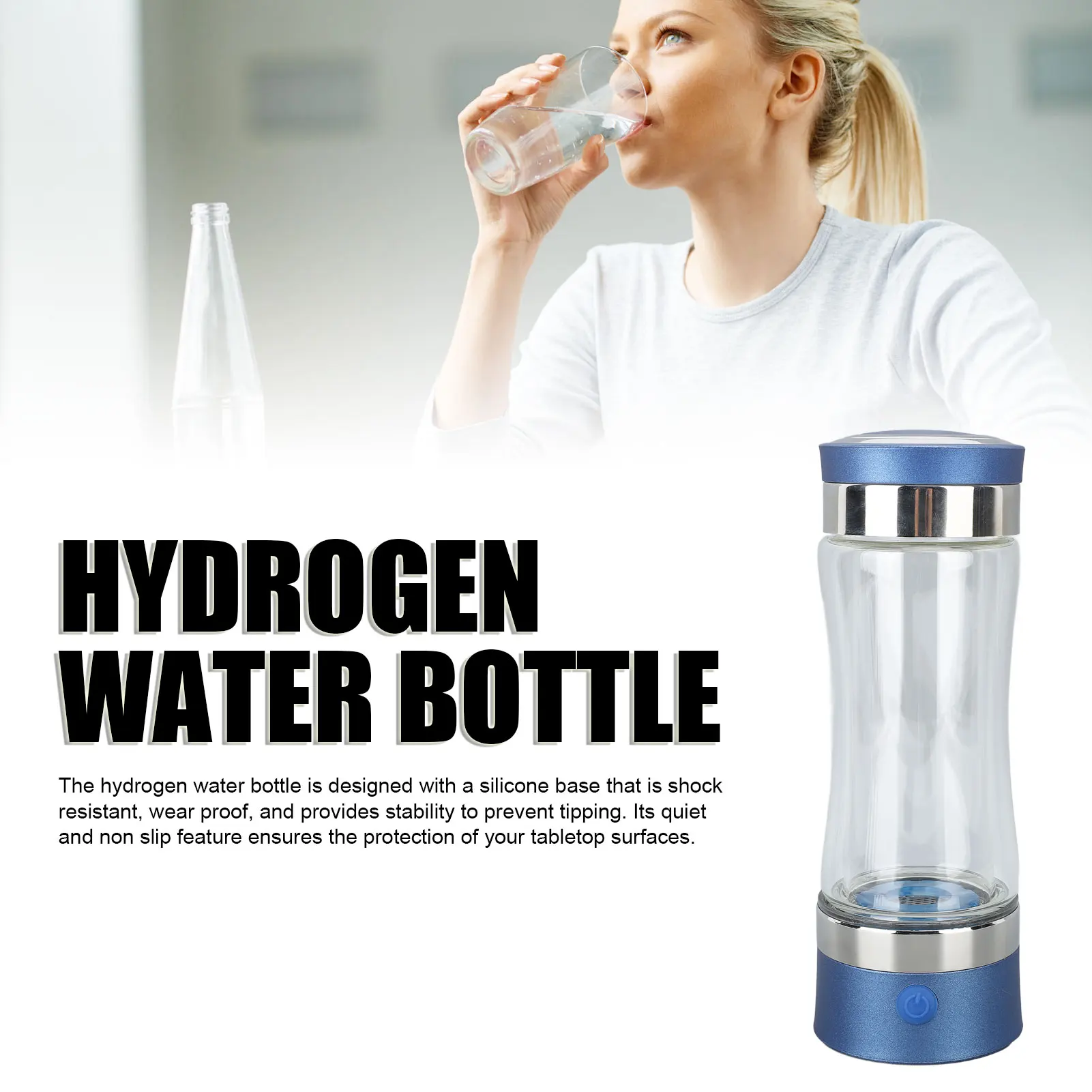 Hydrogen Rich Water Generator, Hydrogen Water Bottle Anti Slip Silicone Base High Borosilicate Glass Heat Resistant for Fitness