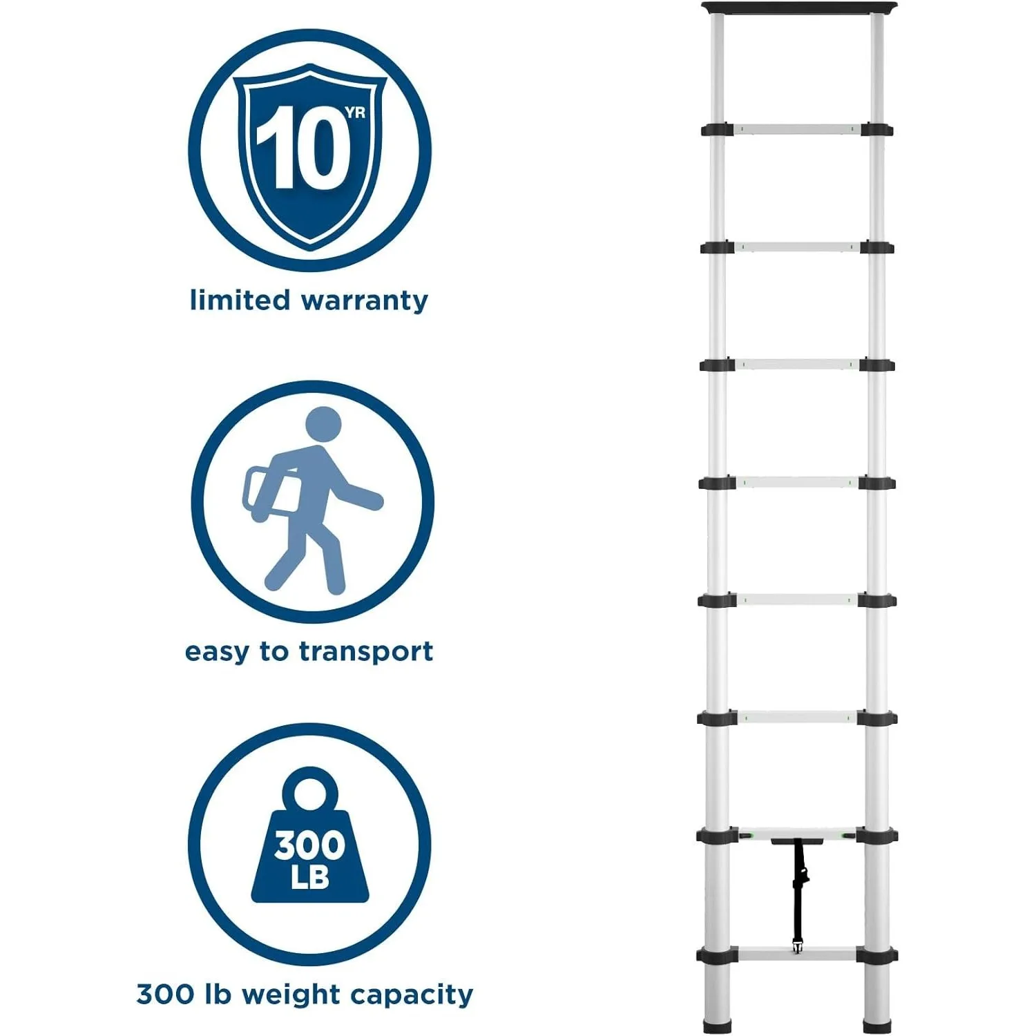 Telescoping Aluminum Ladder with top Cap (300-lb Capacity, 8.5 ft. Ladder with 12 ft Max Reach)