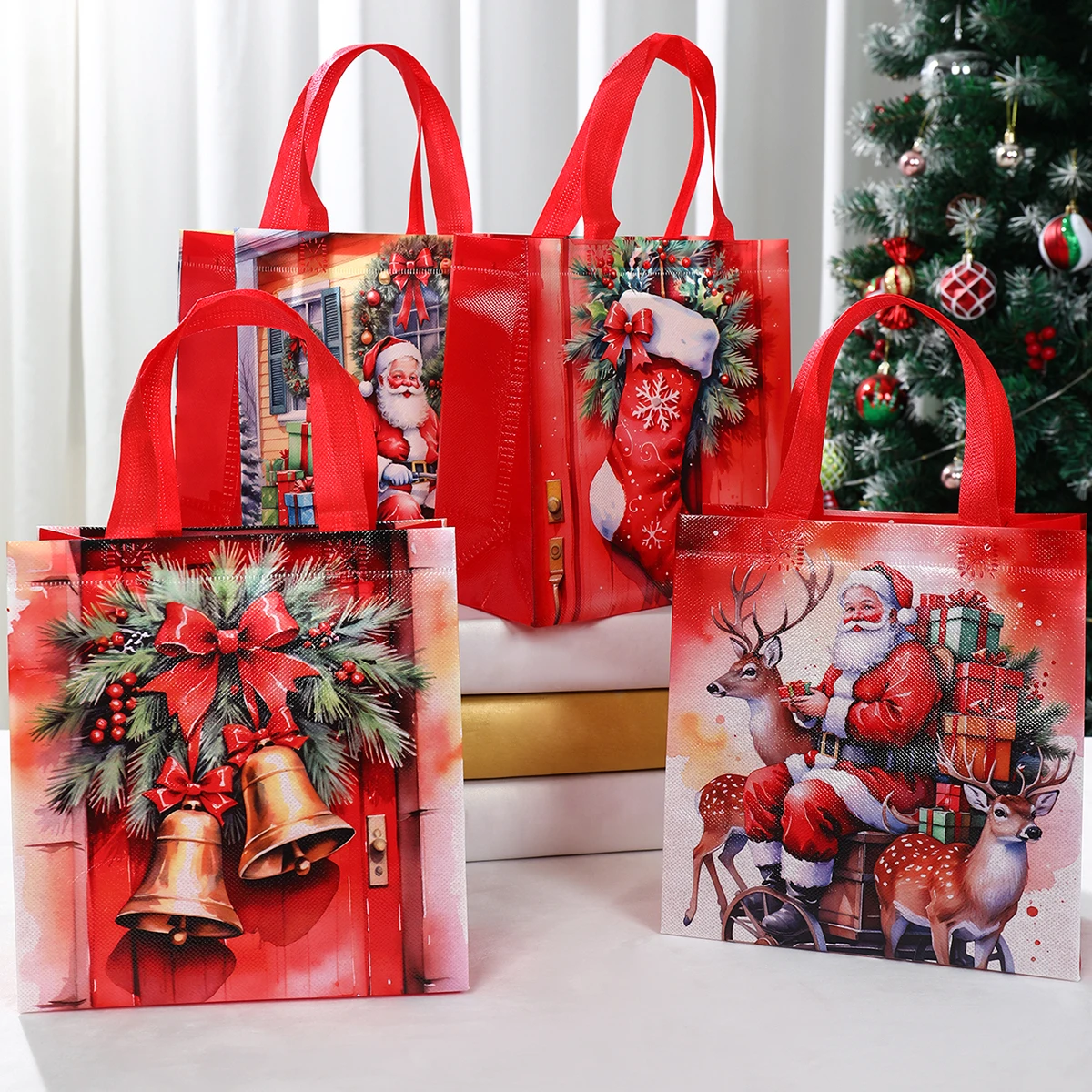 Christmas Gift Bags Tote Bag Xmas Non-Woven Gifts Bags Santa Snowman Treat Bags Navidad Party Decoration 2024 Natal Noel