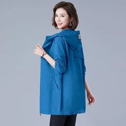 Women’s Jacket Long Coat 2023 New Autumn Casual Windbreaker Famale Hooded Pocket Zipper Overcoat Loose Outerwear L-6XL