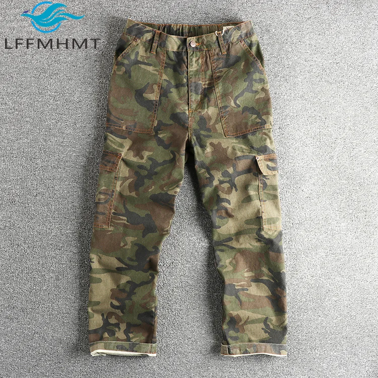 

Мужские повседневные брюки высокого качества из чистого хлопка, камуфляжные винтажные свободные фермеры Amekaji, удобная стильная повседневная одежда в стиле ретро