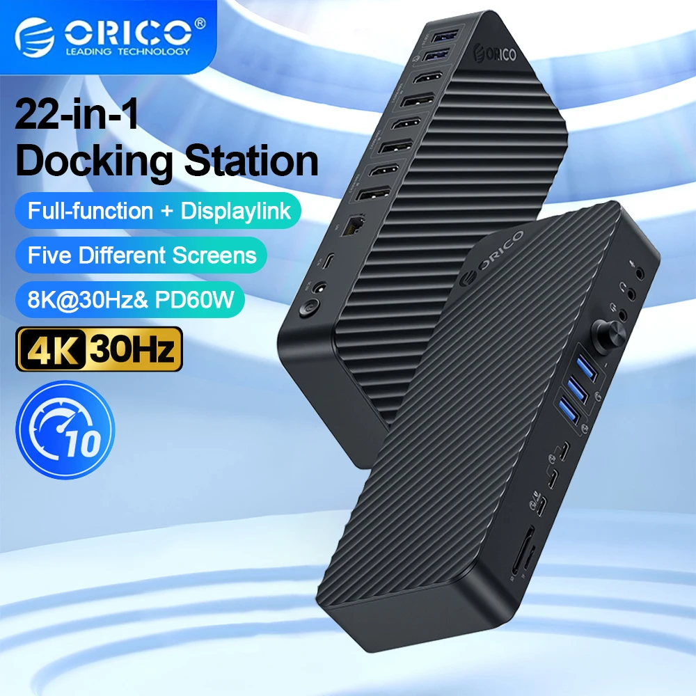 ORICO Usb Adapter Desktop Type C Hub Docking Station 8K30Hz HDMI Display RJ45 22 in 1 Mult Audio Usb Hub Laptop Pc Accessories