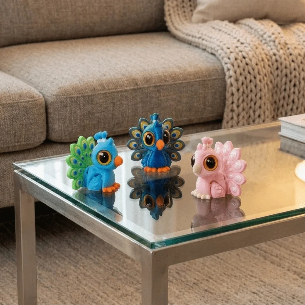 Cartoon Style 3D Printed Peacock Figurine Lightweight Decorative Cute Peacock Figurine Plastic Multi‑Color