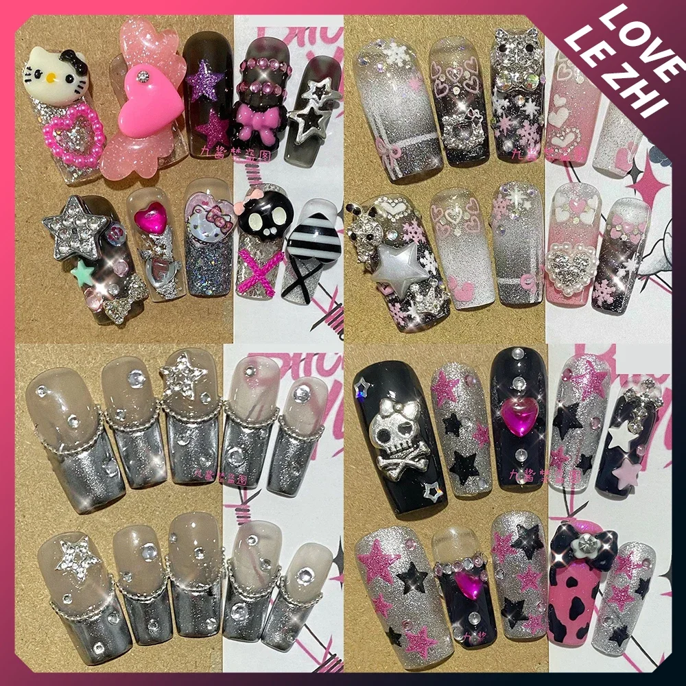 

Sanrioed Hello Kittys Y2K High-End Handmade Press On Nails 3D Five-Pointed Star Repeatable Wearable Fake Nail Customizable