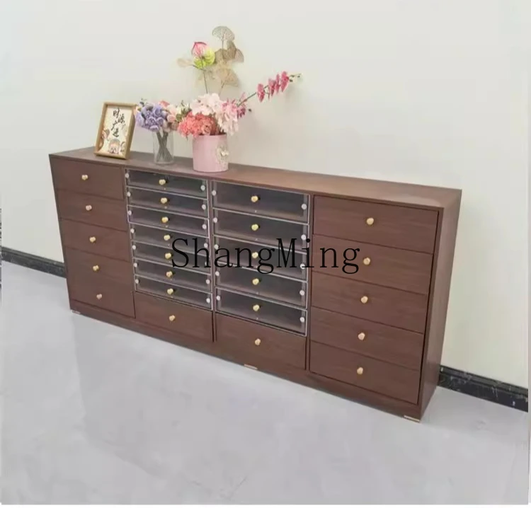 

ZYY exquisite advanced solid wood retro manicure cabinet walnut color display cabinet nail polish storage cabinet
