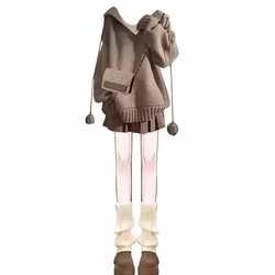 Harajuku Aesthetic Autumn V Neck Woman Sweaters Loose Y2K Grunge Cardigan Mujer Ball Drawstring Pocekt Patchwork Solid Pullovers