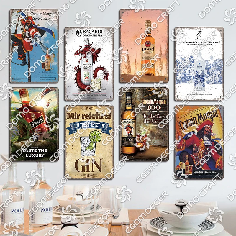 Retro Wine Poster Metal Tin Signs Wine Glass Gin Spiced Rum Girl Metal Plate Vintage Club Pub Shop Man Cave Wall Decor view 4