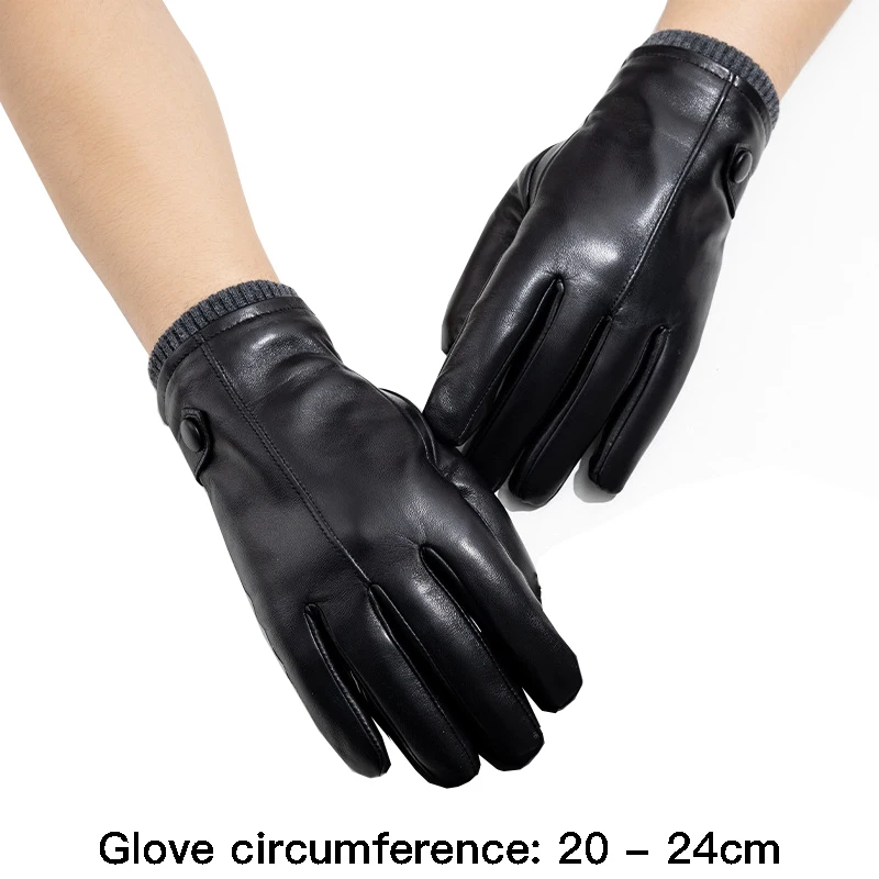 

High quality winter genuine leather gloves for men fur lining hand warmer new 2024 cycling outdoor elegant gloves black