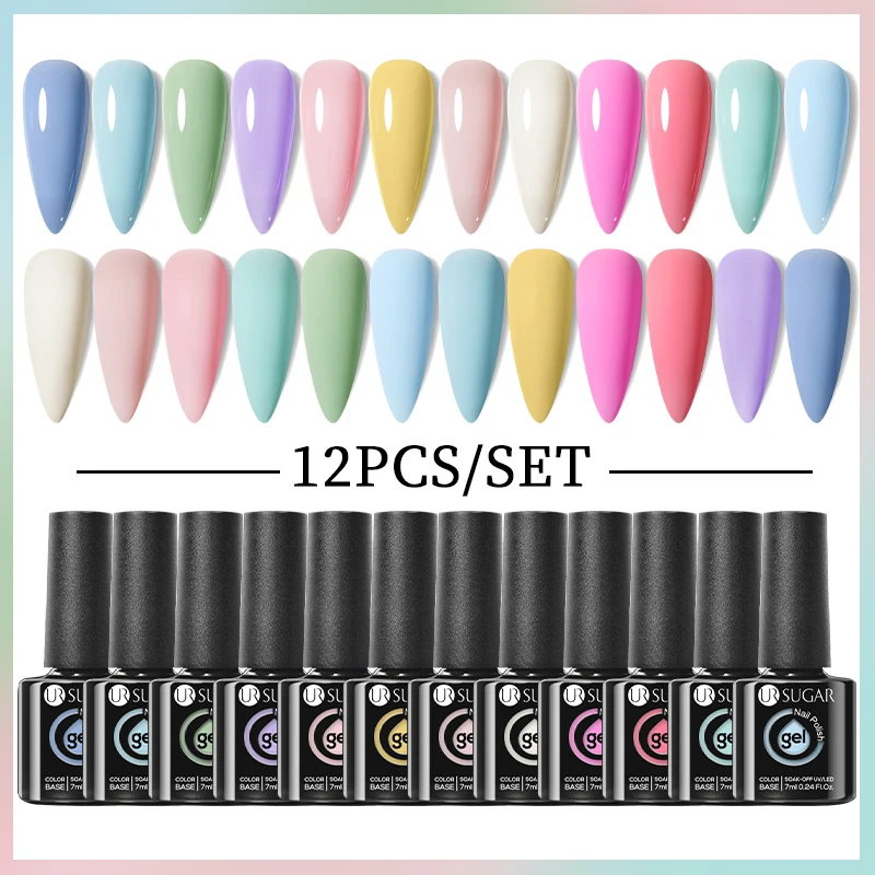 

UR SUGAR 10/12pcs Color Nail Gel Polish Set Kits Base Top Coat Varnish Soak Off UV Gel LED Semi Permanent All For Manicure Art